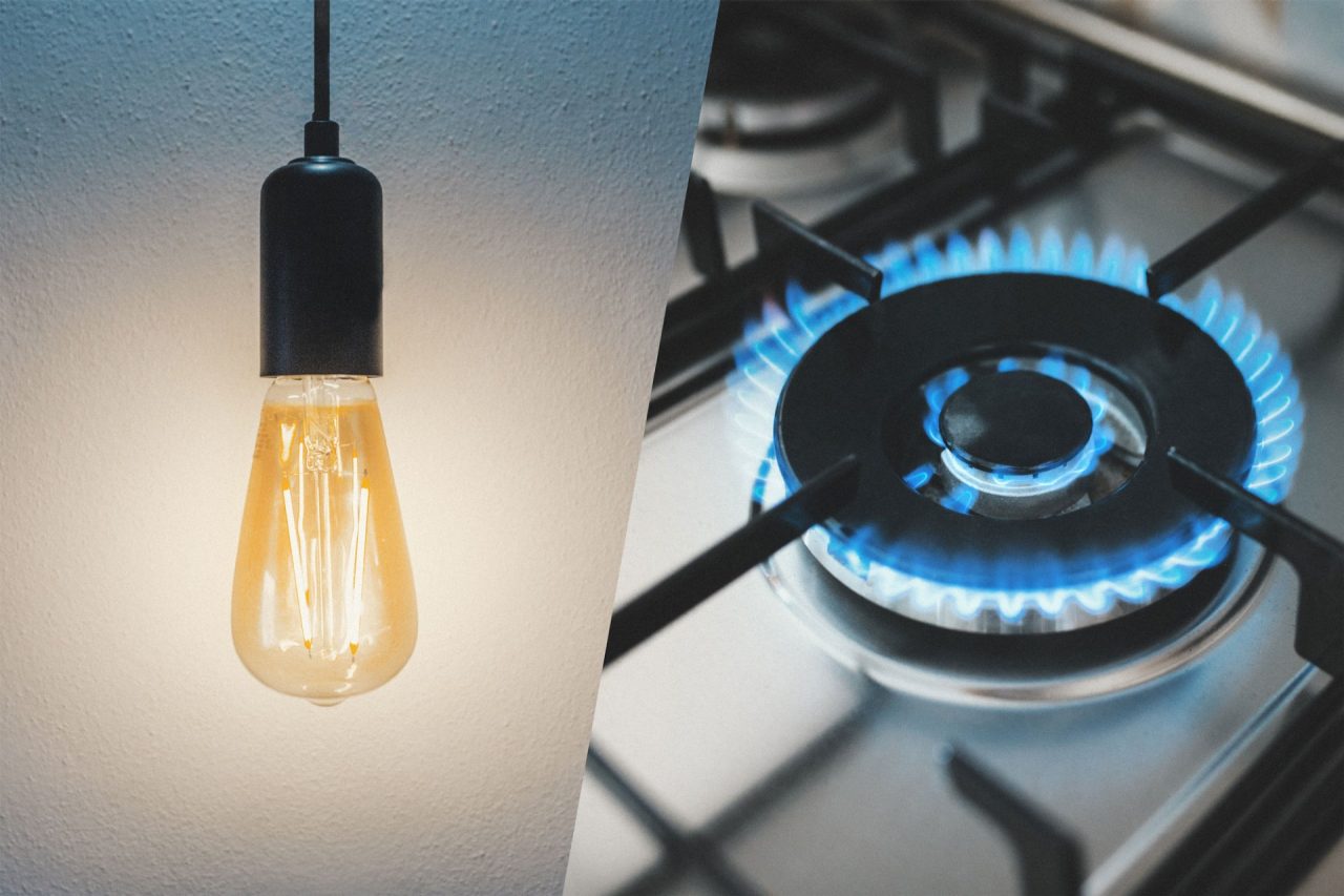 Gas stove and light bulb. Utility bills concept