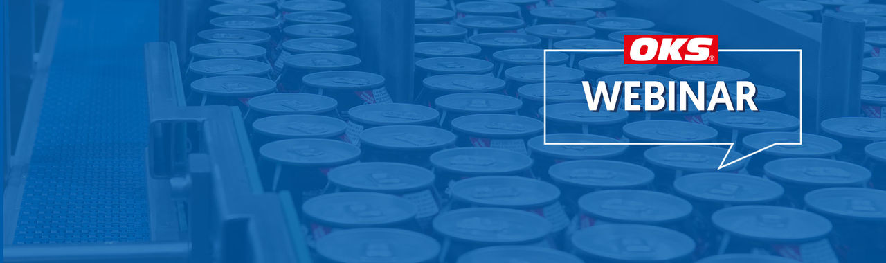 OKS Webinar - Food Industry Lubrication Application Banner with a blue overlay background and text saying OKS and Webinar