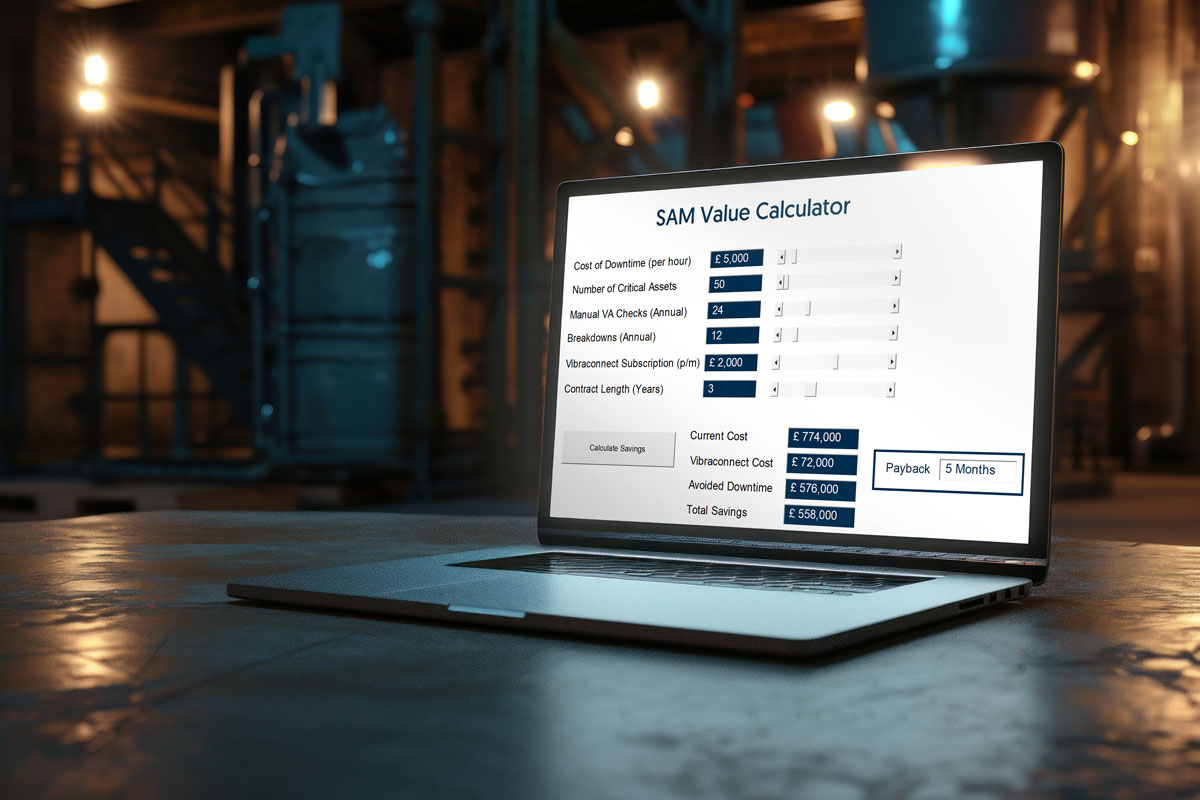 Laptop screen showing the SAM platform for testing equipment